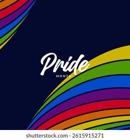 Pride Month Banner With Rainbow Gradient Ribbon Background. Celebrating Pride Month Web Banner Design. Trendy Pride Banner with Pride Month Text and Colorful Rainbow.