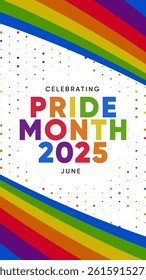 Pride Month Banner With Rainbow Gradient Ribbon Background. Celebrating Pride Month Web Banner Design. Trendy Pride Banner with Pride Month Text and Colorful Rainbow.