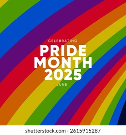 Pride Month Banner With Rainbow Gradient Ribbon Background. Celebrating Pride Month Web Banner Design. Trendy Pride Banner with Pride Month Text and Colorful Rainbow.