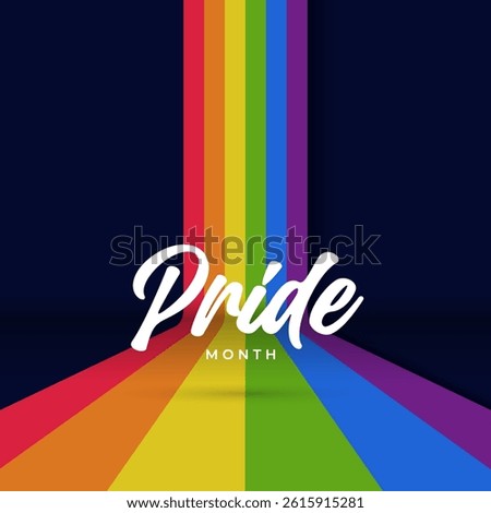 Pride Month Banner With Rainbow Gradient Ribbon Background. Celebrating Pride Month Web Banner Design. Trendy Pride Banner with Pride Month Text and Colorful Rainbow.