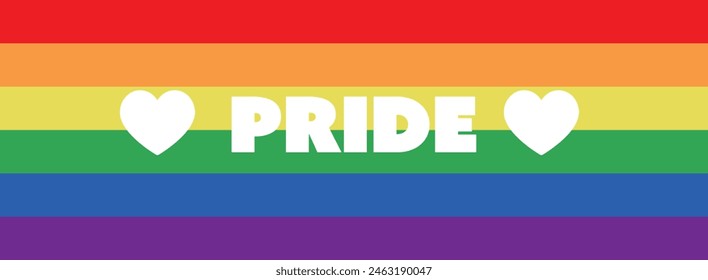 Anuncio Del Mes Del Orgullo Con Fondo De Rayas De Arco Iris. COLORES de la bandera del orgullo LGBTQ. Símbolo del arco iris con el corazón LGBT inclusión de texto