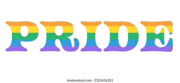 Pride Month Banner with Rainbow Text. Trendy "Pride month" LGBT Pride Flag Colours. Vector Banner For Gay . Symbol of Pride Month June support with a white background