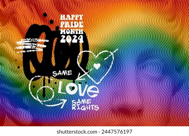 Pride month banner template, halftone collage in punk grunge style. Concept of lgbt, pride, love, equality, diversity. Modern vector poster with wavy distorted antique statue face with graffiti