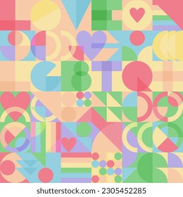 Pride month banner template. LGBTQ+ community vector background in simple bauhaus style. Human rights movement concept. Gay parade. Colorful pattern design.