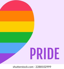 Pride month banner template with rainbow and word Pride. Vector square social media post template.