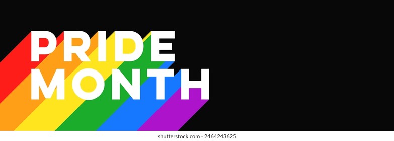 Pride Month Banner. Pride Month Typography with Rainbow Shadow on Black Background. Vector Design Element for LGBTQ+ Pride Month