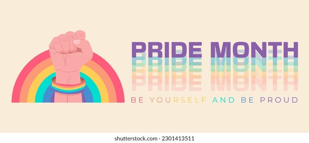 Pride month banner.Be yourself and be proud.pride month celebration against violence, discrimination, human rights violation. Vector illustrator