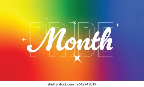 Pride Month Calligraphy Modern Flat Sign on Rainbow Gradient Backdrop