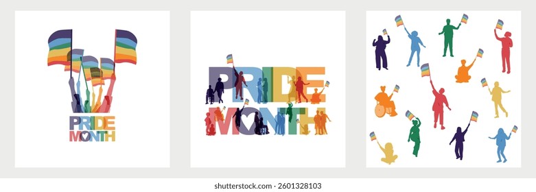 Pride Month card set. Modern colorful design.
