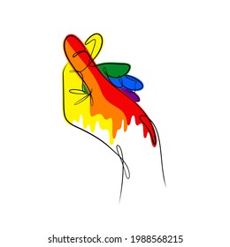 Pride Month Celebrated In The Month Of June. Lesbian, Gay, Bisexual, Transgender And Queer (LGBTQ). Vector Rainbow LGBT Fingers Mini Heart Design For Sticker, Card, Poster, Tattoo, T-shirt, Or Logo.