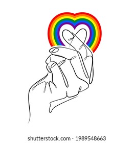 Pride Month celebrated in the month of June. Lesbian, Gay, Bisexual, Transgender and Queer (LGBTQ). Vector rainbow LGBT fingers mini heart Design for sticker, card, poster, tattoo, t-shirt, or logo.