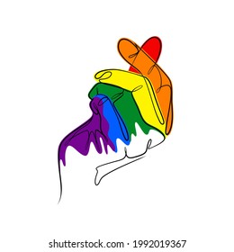 Pride Month celebrated in the month of June. Lesbian, Gay, Bisexual, Transgender and Queer (LGBTQ). Vector rainbow LGBT fingers mini heart Design for sticker, card, poster, tattoo, t-shirt, or logo.