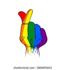 Pride Month celebrated in the month of June. Lesbian, Gay, Bisexual, Transgender and Queer (LGBTQ). Vector rainbow LGBT fingers mini heart Design for sticker, card, poster, tattoo, t-shirt or logo.