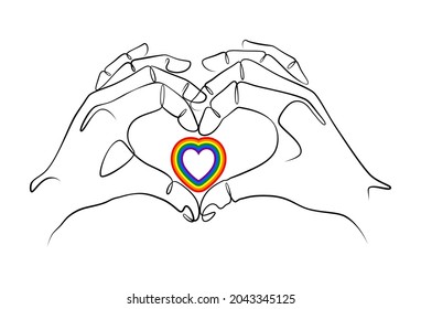 Pride Month celebrated in the month of June. Lesbian, Gay, Bisexual, Transgender and Queer (LGBTQ). Vector rainbow LGBT fingers heart Design for sticker, card, poster, tattoo, t-shirt, or logo.