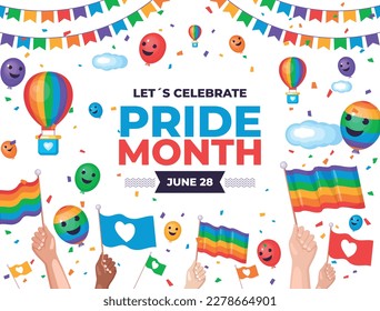 fondo del concepto de celebración del mes del orgullo feliz día del orgullo. celebración y conmemoración del orgullo de lesbianas, gays, bisexuales y transgénero. Mes del Orgullo LGBT. plantilla de diseño de ilustración vectorial. Junio