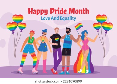 pride month celebration concept background. happy pride day. celebration and commemoration of lesbian, gay, bisexual, and transgender pride. LGBT Pride Month. vector illustration design template. June