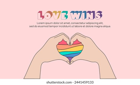 Pride month celebration concept background. Rainbow pride heart made by hands. Happy pride day. LGBT Pride Month