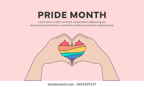 Pride month celebration concept background. Rainbow pride heart made by hands. Happy pride day. LGBT Pride Month