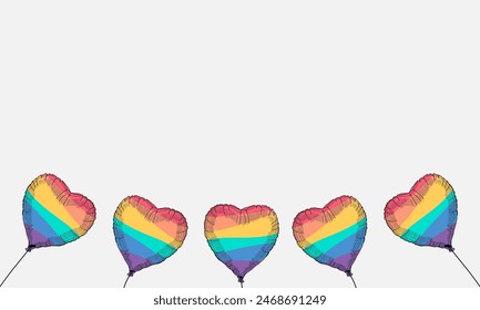 Pride month celebration concept background. Heart shape rainbow balloons with copy space. Happy pride day. LGBT Pride Month