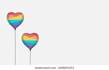 Pride month celebration concept background. Two heart shape rainbow balloon with copy space. Happy pride day. LGBT Pride Month