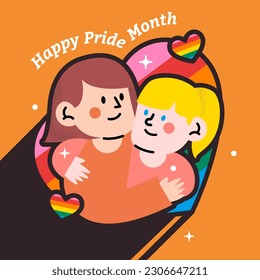 Pride month celebration couple.Multicultural LGBTQ youth.Lesbian hugging