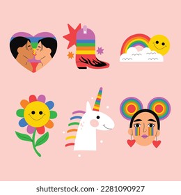 pride month celebration elements. concept. happy pride day. celebration and commemoration of lesbian, gay, bisexual, and transgender pride. LGBT Pride Month. vector illustration. June. Label, sticker.