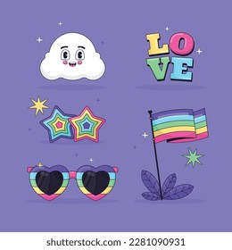 pride month celebration elements. concept. happy pride day. celebration and commemoration of lesbian, gay, bisexual, and transgender pride. LGBT Pride Month. vector illustration. June. Label, sticker.