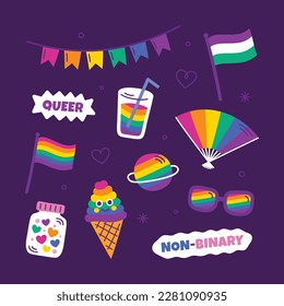 pride month celebration elements. concept. happy pride day. celebration and commemoration of lesbian, gay, bisexual, and transgender pride. LGBT Pride Month. vector illustration. June. Label, sticker.