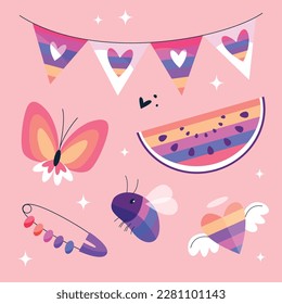 pride month celebration elements. concept. happy pride day. celebration and commemoration of lesbian, gay, bisexual, and transgender pride. LGBT Pride Month. vector illustration. June. Label, sticker.