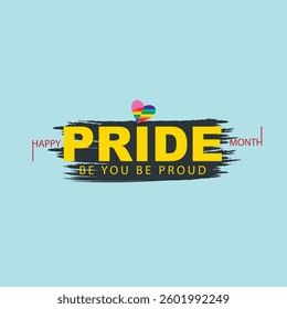 Pride Month Celebration with Rainbow Heart and Bold Typography