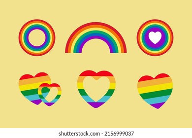Pride Month collection of graphic elements. Pride design logo icon. Set of LGBTQ+ related symbol in rainbow colors. Gay pride. Rainbow community pride month.