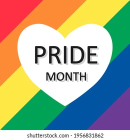 Pride month colorful banner. LGBTQIA+ community celebration. Poster, greeting card, brochure template. Celebrated in June annual. Rainbow flag.