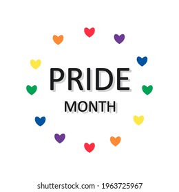 Pride month colorful banner. LGBTQIA+ community appreciation. Celebrated in June annually. Poster, brochure and flyer template. Isolated on white.