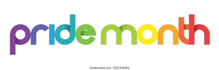 PRIDE MONTH colorful vector typography banner with heart symbol in pride flag colors