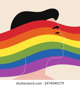 Pride Month Concept Banner with a Head and LGBT Flag