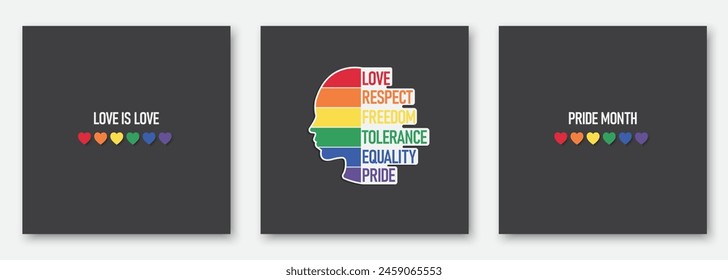 Pride month concept flyer, template, social media post, banner. Pride month background with heart and Head human. Vector and illustration design layout for banners presentations, and flyers.