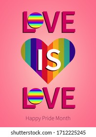 Concepto del Mes del Orgullo. Afiche del amor es amor. Campaña comunitaria LGBT.