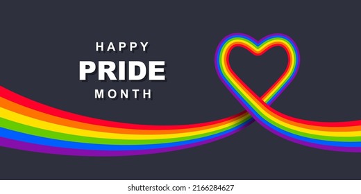 Pride month concept with rainbow flag forming heart shape. Colorful banner or header design.