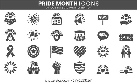 Pride month equality celebration icons vector set
