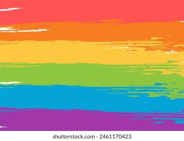 Bandera del Mes del Orgullo hecha de pinceladas. Elemento de diseño de Vector para tarjeta de felicitación. Fondo colorido para el afiche por la diversidad sexual y la celebración de los derechos LGBTQ gay.