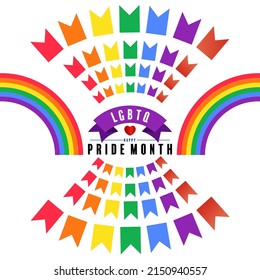 pride month with flag rainbow in flat design.