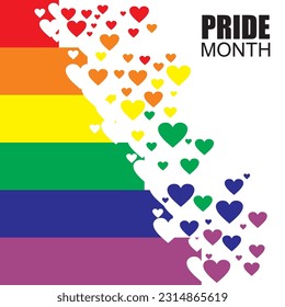 Pride month with heart and rainbow flag background