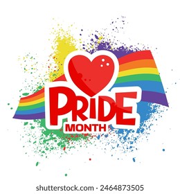 Pride month, heart with rainbow flag, pride, lgbt, lgbtq+ - vector illustration	
