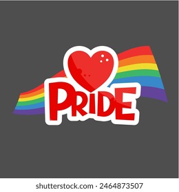 Pride month, heart with rainbow flag, pride, lgbt, lgbtq+ - vector illustration	