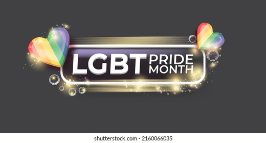 Pride month horizontal banner with pride colors striped heart isolated on grey background. LGBT Pride month or pride day poster, flyer, invitation party card modern style design template.