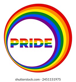 Pride Month icon. Rainbow circle with rainbow text Pride inside. Isolated element for Pride Month on a transparent background. Vector illustration