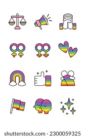pride month icons LGBTQ diversity rainbow vector