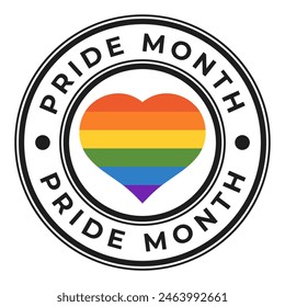 Pride Month isolated round stamp, sticker, sign with LGBT flag Heart vector illustration