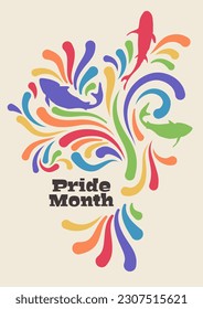 Pride Month June 2023, vector illustration in rainbow colors for LGBTQIA+ celebrations, diversity, equality, gay, lesbian, transgender, queer,  bisexual, transsexual, intersexual, asexual, poster