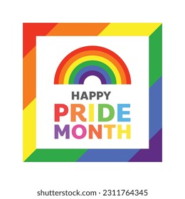 Mes del Orgullo en Junio con bandera del Orgullo o colores del Arcoiris, Derechos humanos o concepto de diversidad, aislados en fondo blanco, Ilustración vectorial EPS 10